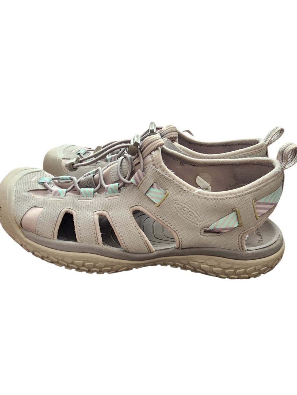 KEEN Whisper Waterproof Closed Toe Hiking Sandals Gray/Mint Green/Pink Size 9.5 - Picture 4 of 11